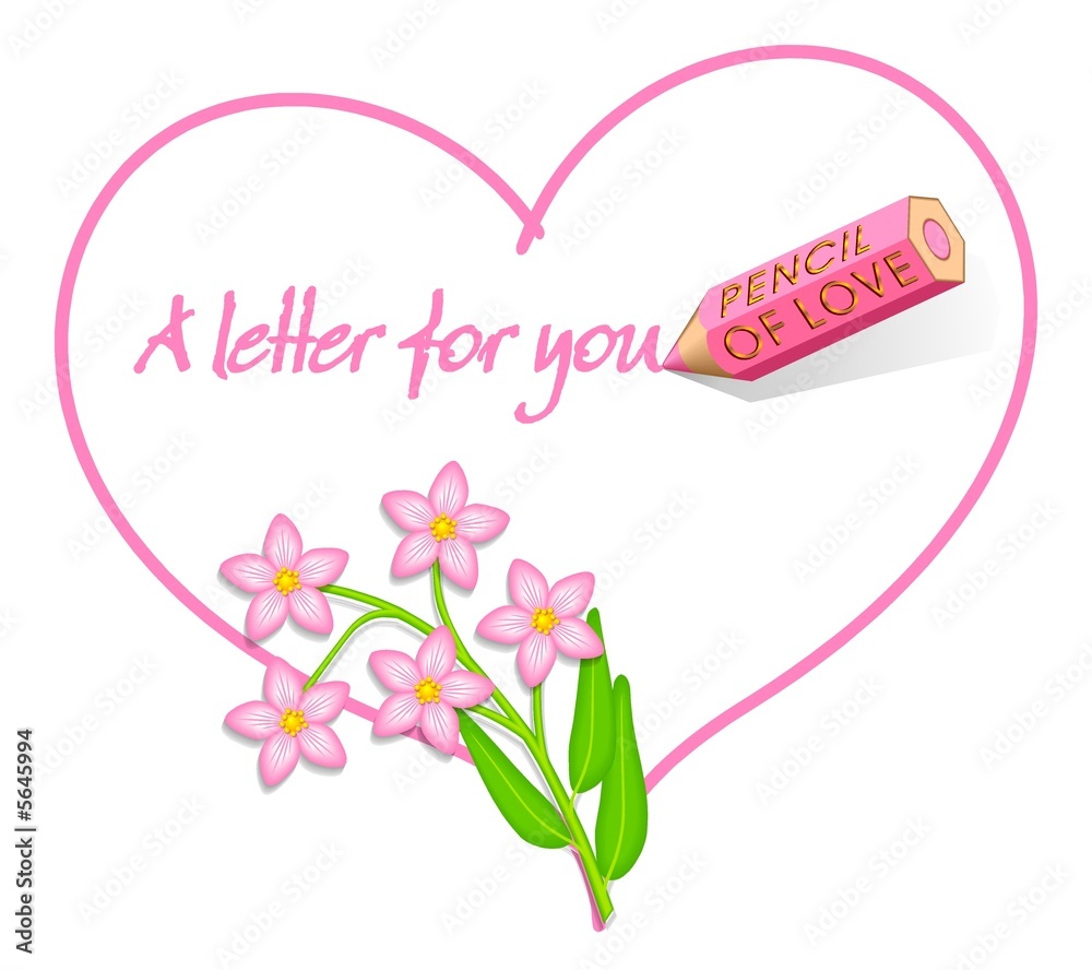 Valentines or all year round love note with wild pink flowers