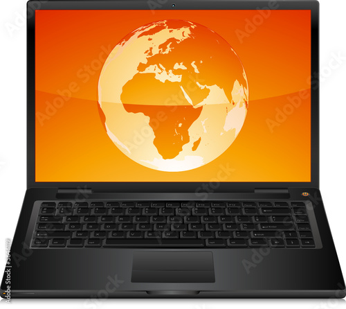 Ordinateur portable noir avec planète terre