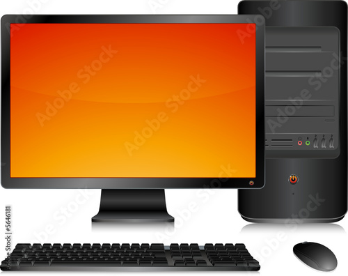 Ordinateur de bureau noir, clavier et souris sans fil