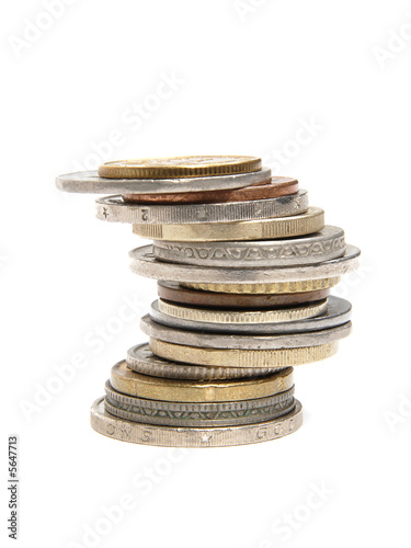 coins stack euro rupies, money isolated white