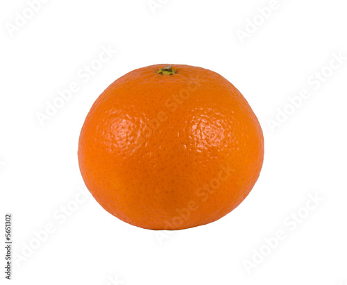 One ripe orange on a white background