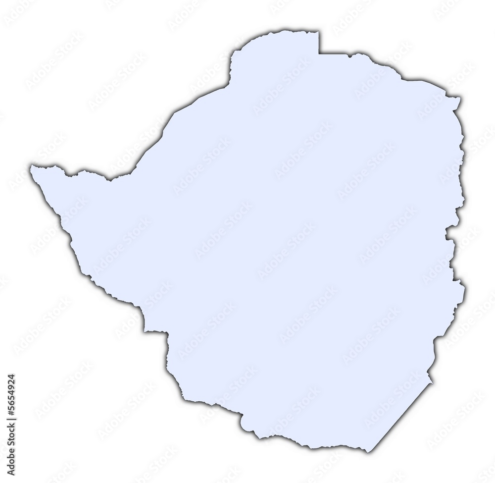 Zimbabwe light blue map with shadow