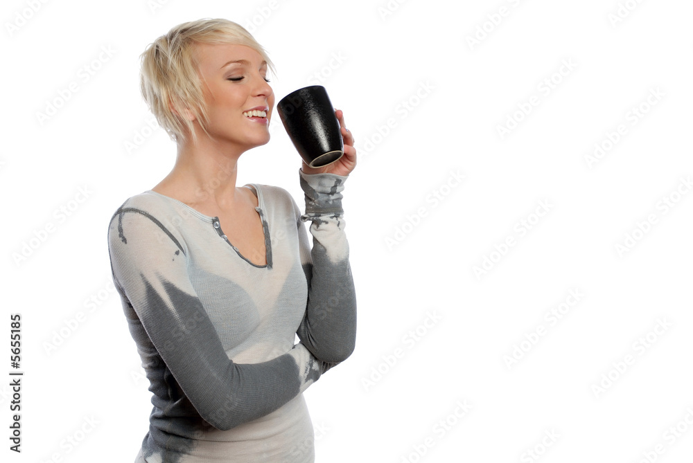Beautiful Blonde woman with cup of coffee Beautiful Blonde woman with cup of coffee