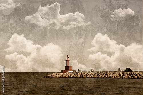 Old lighthouse in vintage style