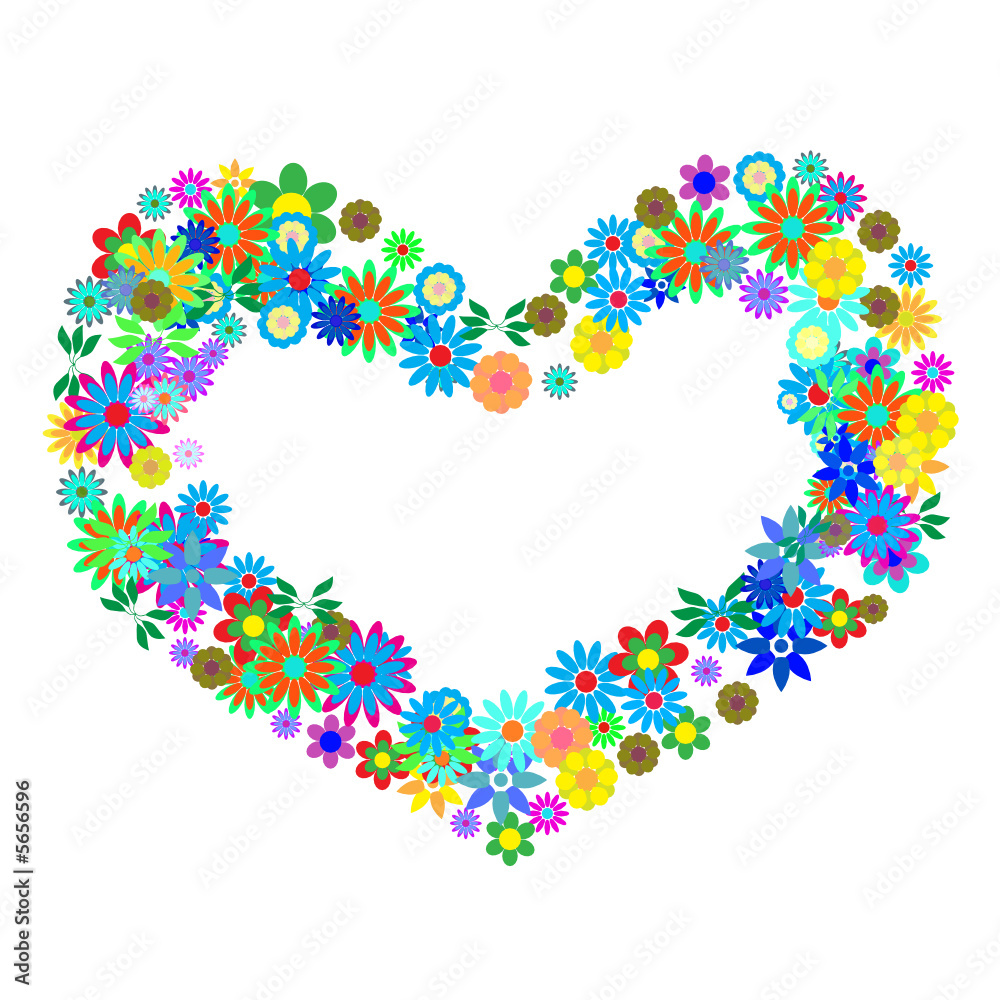 Vector - Heart shaped symbol formed by hundreds of flowers Vector - Heart shaped symbol formed by hundreds of flowers
