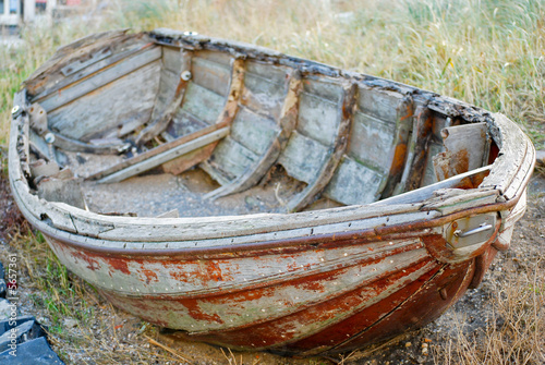 Old wooden wreck boat offshore