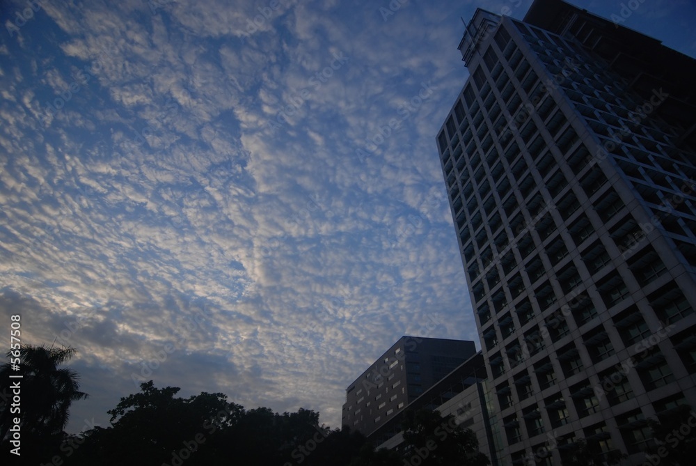 sunset, cloud and modern building in the city