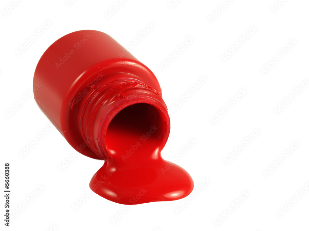 Bright red poster paint spilling onto white background Bright red poster paint spilling onto white background