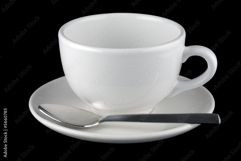 White cup and saucer with spoon White cup and saucer with spoon