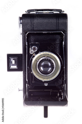 Classic folder bellows camera on white background
