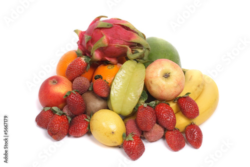 color exotic fruits on the white background