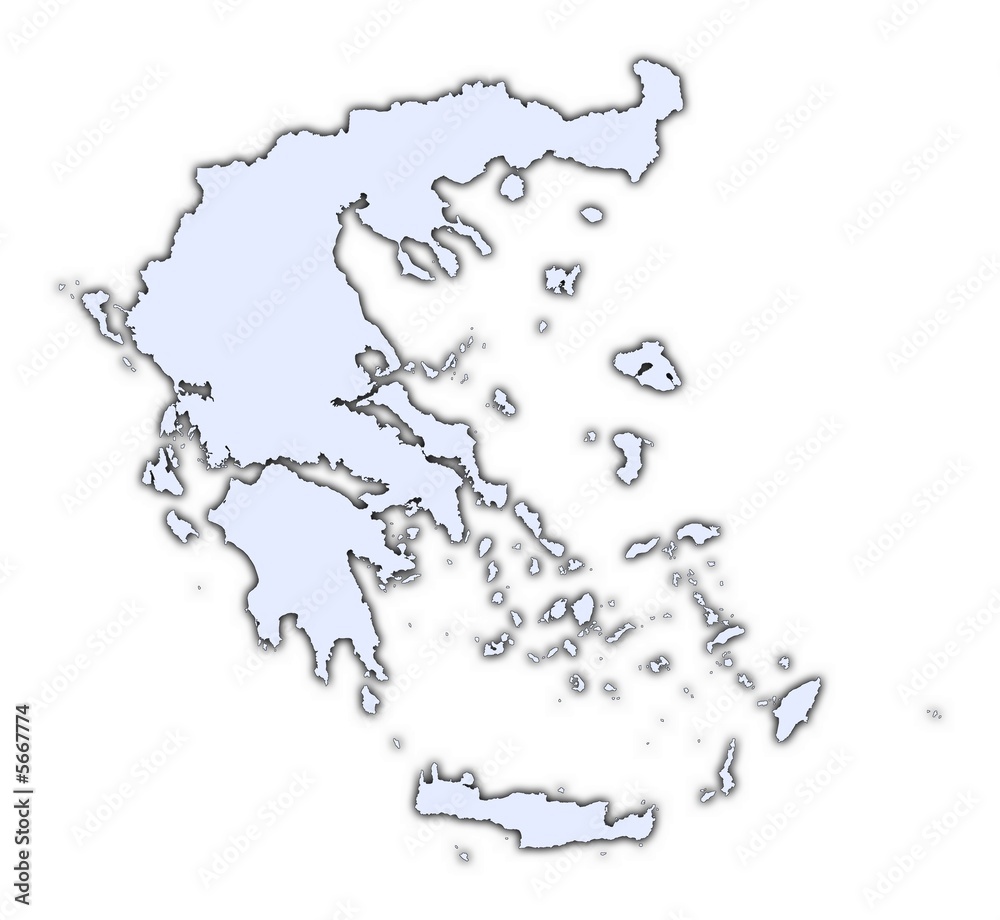 Greece light blue map with shadow