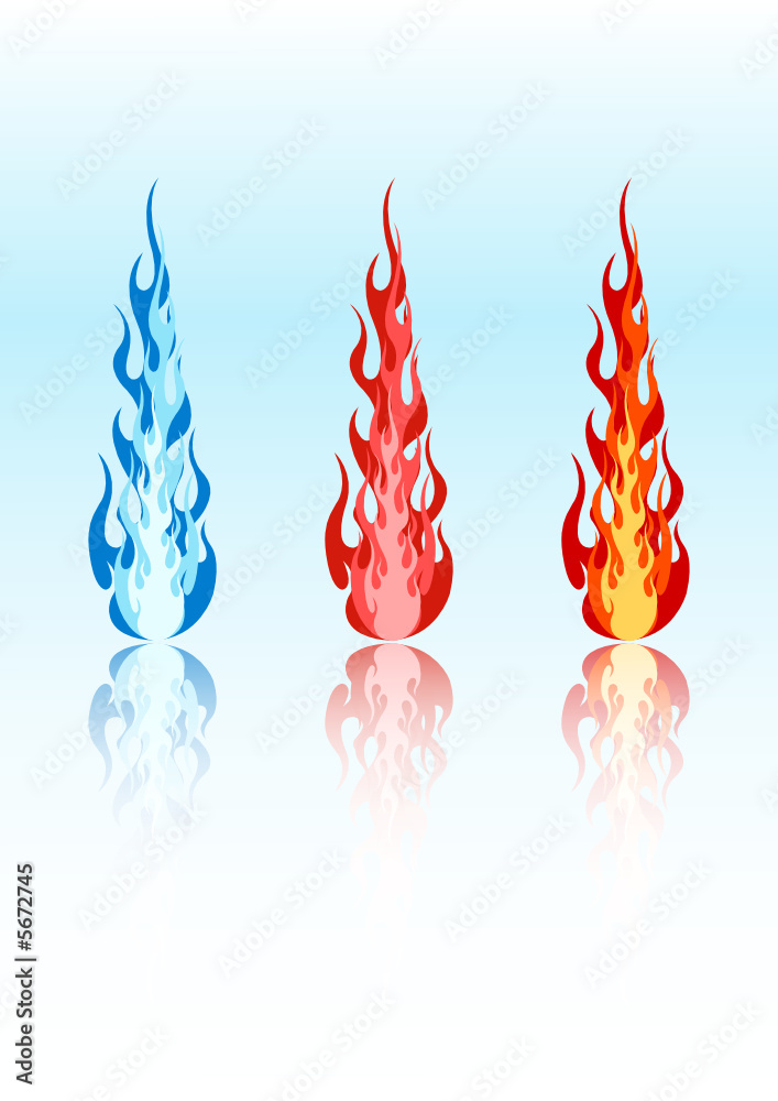 Set of 3 vector colored flames