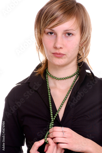 portrait of girl- teenager with blond hair and dark eyes 