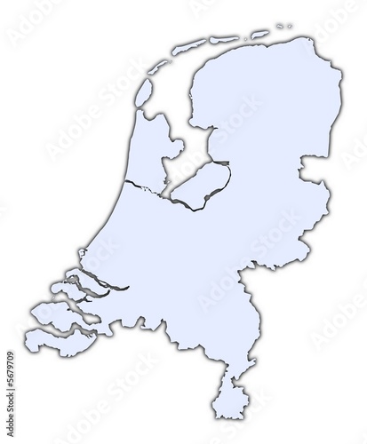 Netherlands light blue map with shadow