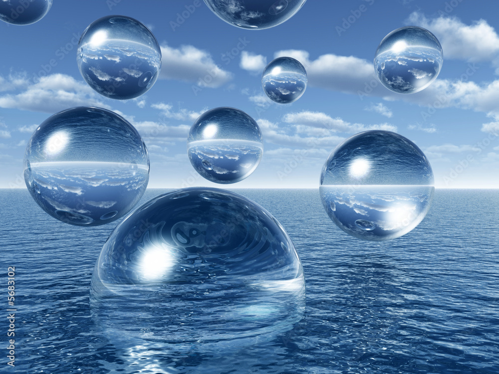 Rising water balls - digital artwork. Rising water balls - digital artwork.