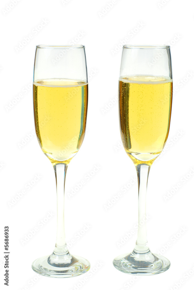 Two glass of champagne drinks isolated on white Two glass of champagne drinks isolated on white