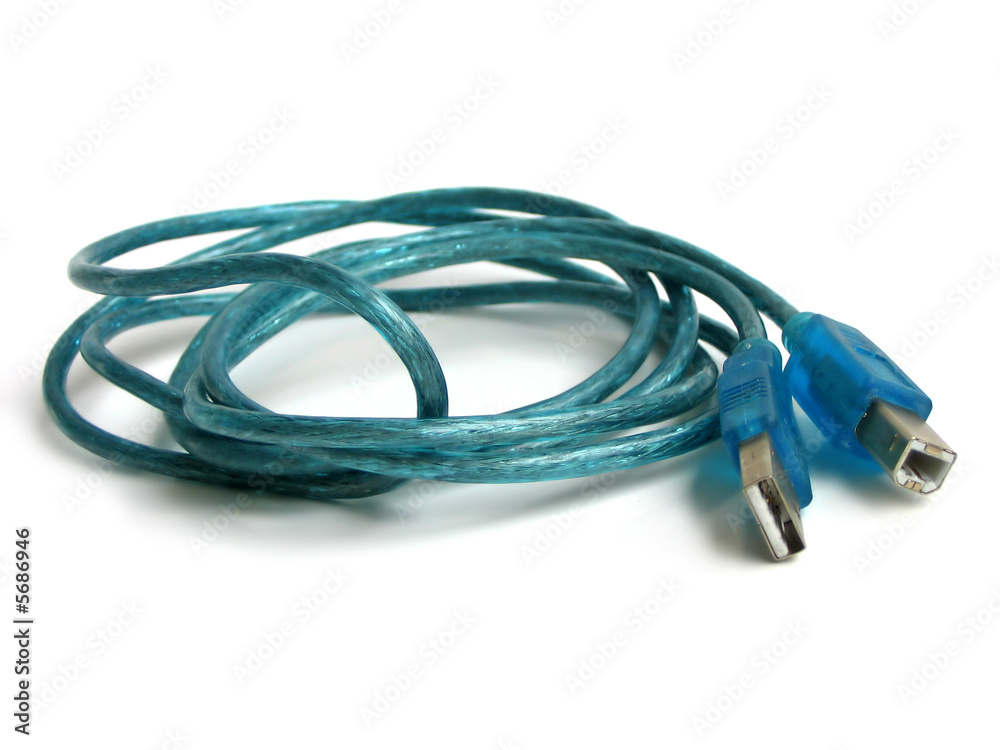 Blue usb cable connectors on white background Blue usb cable connectors on white background