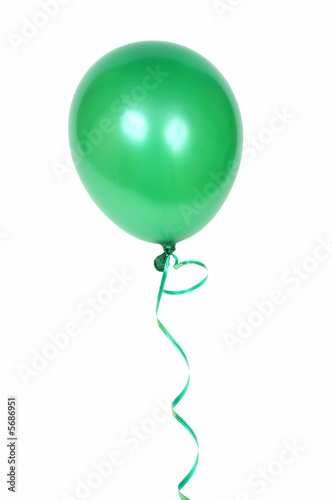 Gren balloon with ribbon isolated on white background