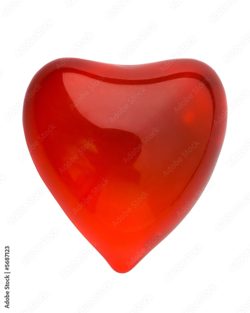 Red glowing valentine heart isolated on white with clipping path