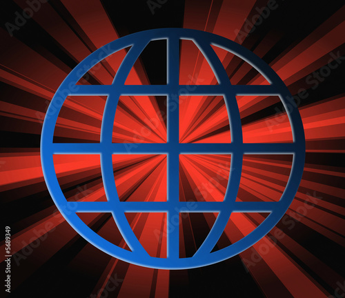 Red rays through terrestrial sphere globe illustration