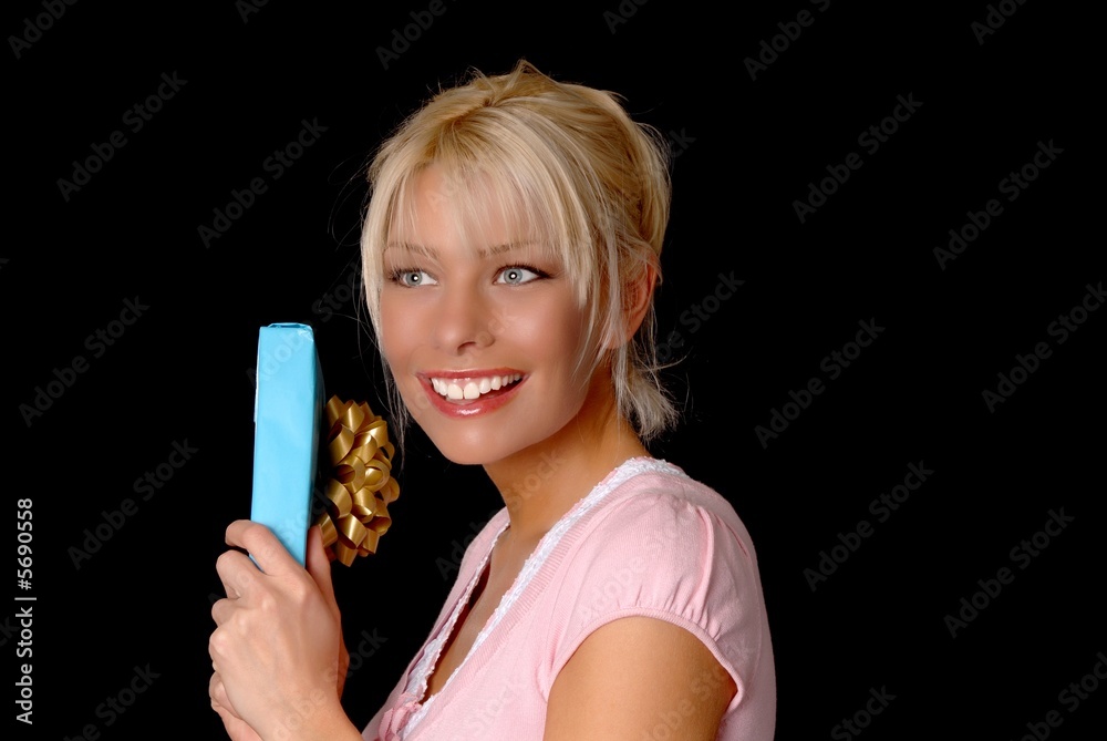 Lovely Blond Girl with a gift Lovely Blond Girl with a gift