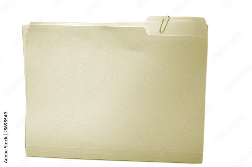 Folder with attached paper on white Folder with attached paper on white