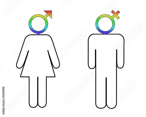 Male and female figures with transgender symbols
