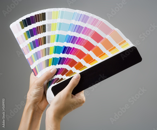 Photo of a young woman's hands holding a color guide