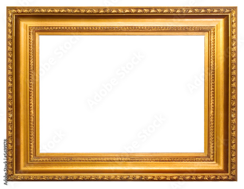 Gold frame with clipping path over white background