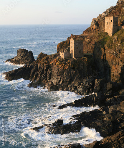 Detail of tin mine workings at sunset, Cornwall photo