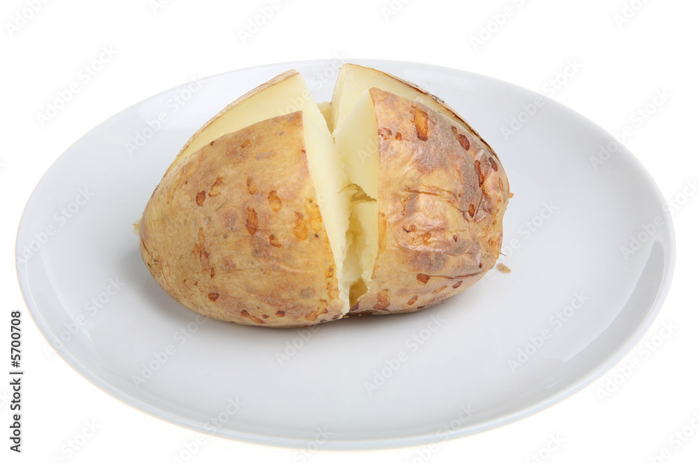 Plain jacket potato freshly baked on a plate Stock Photo Adobe Stock