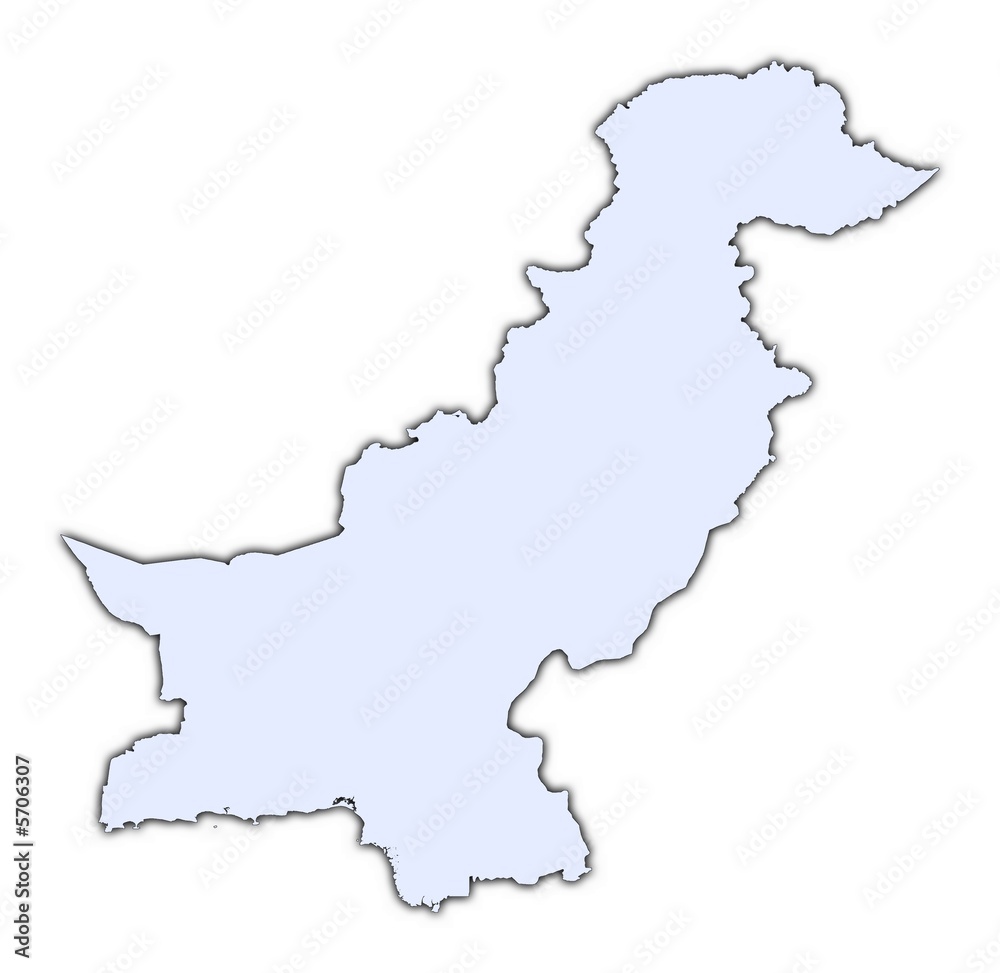Pakistan light blue map with shadow