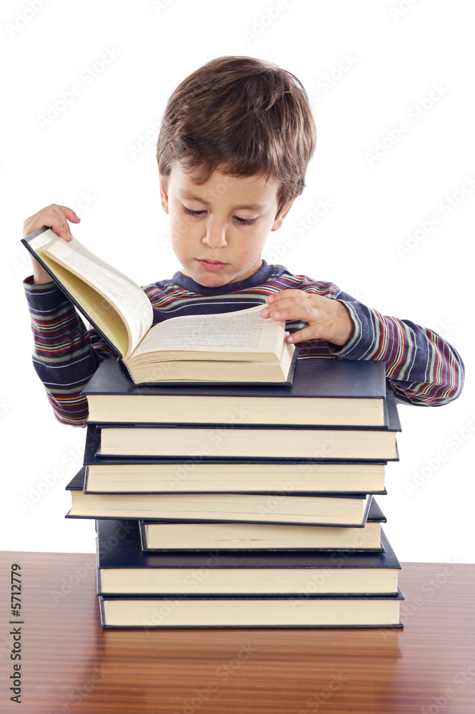 Adorable child studying a over white background Adorable child studying a over white background