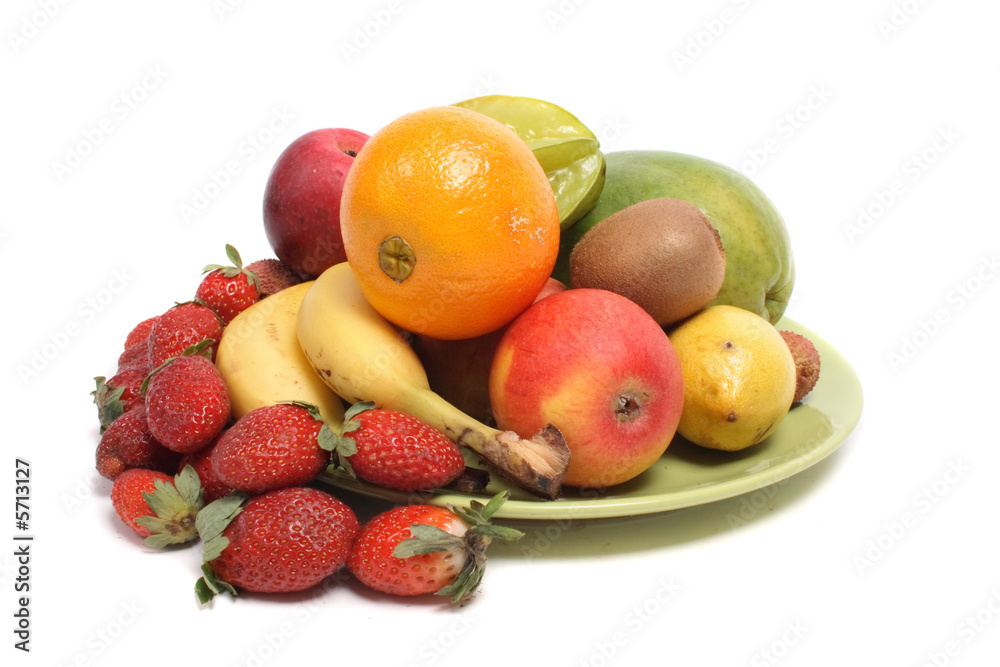 fresh color fruits on the white background fresh color fruits on the white background