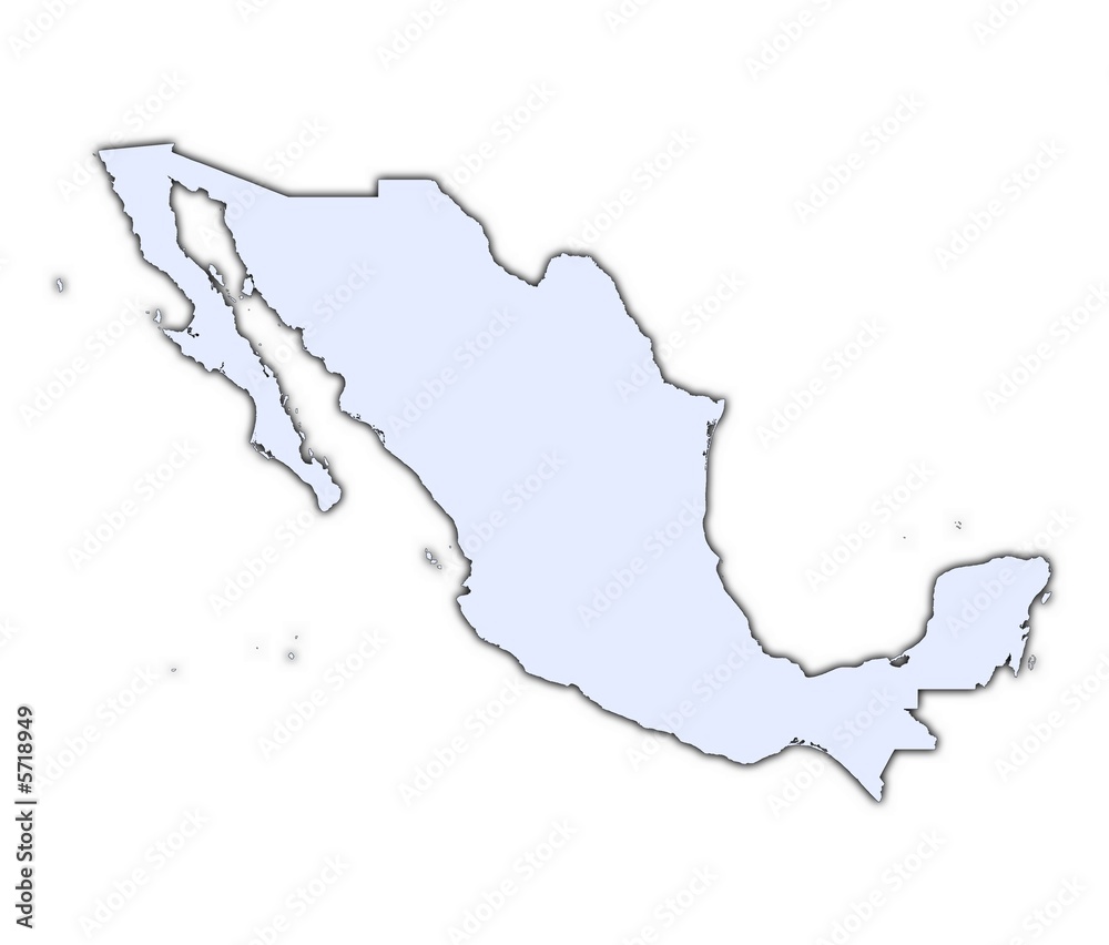 Mexico light blue map with shadow