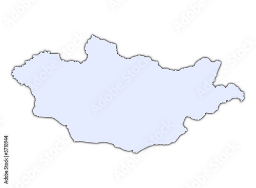 Mongolia light blue map with shadow