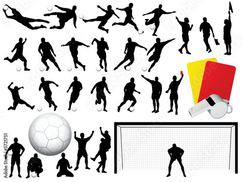 Vector Soccer Players Silhouettes Set Collection, Ball, Team, Goalkeeper, referee, defender, forward