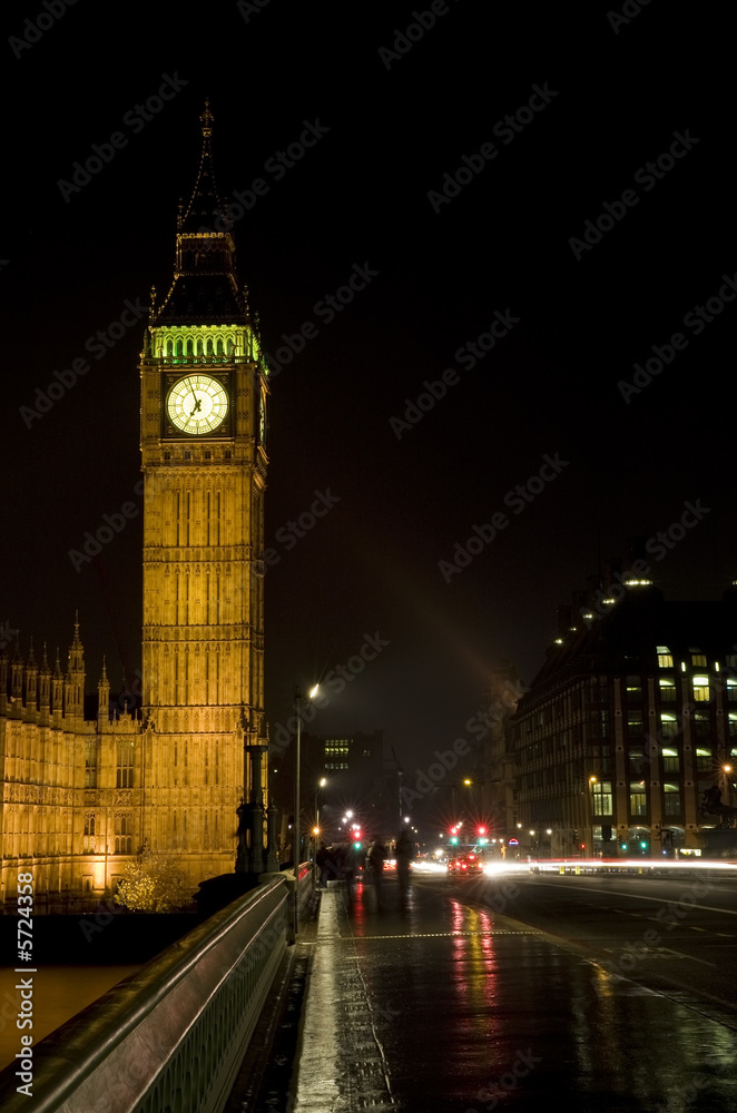 Big Ben, London, England shot at night from Westminster Bridge