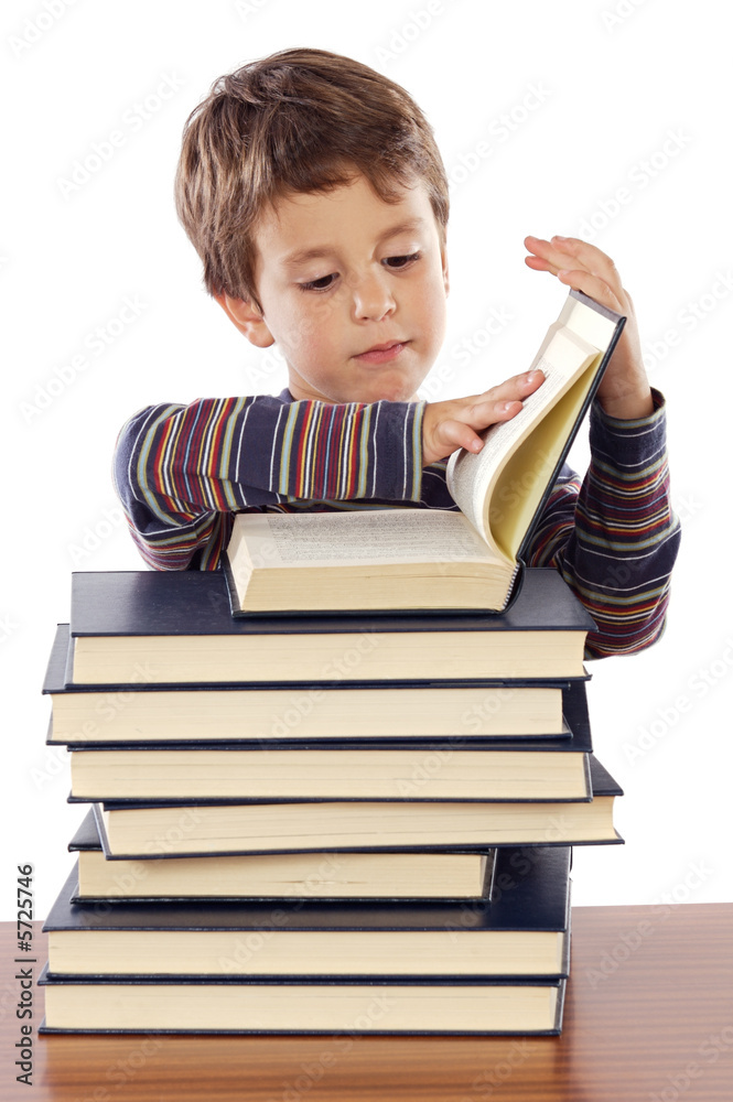 Adorable child studying a over white background Adorable child studying a over white background