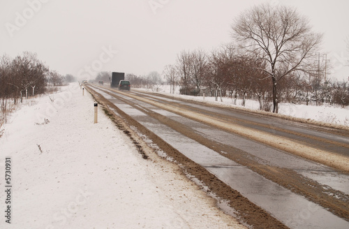 Road and traffic in winter