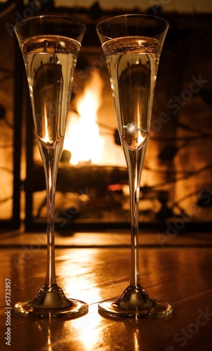 Champagne glasses with engagement ring 