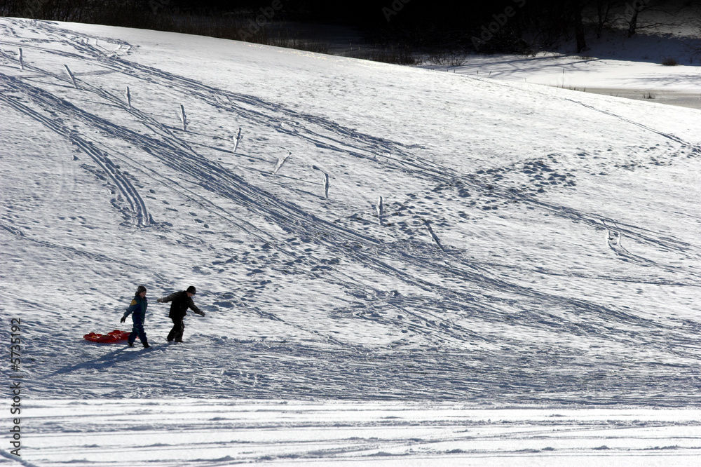 Naklejka premium winter in the countryside in denmark,people enjoying snow