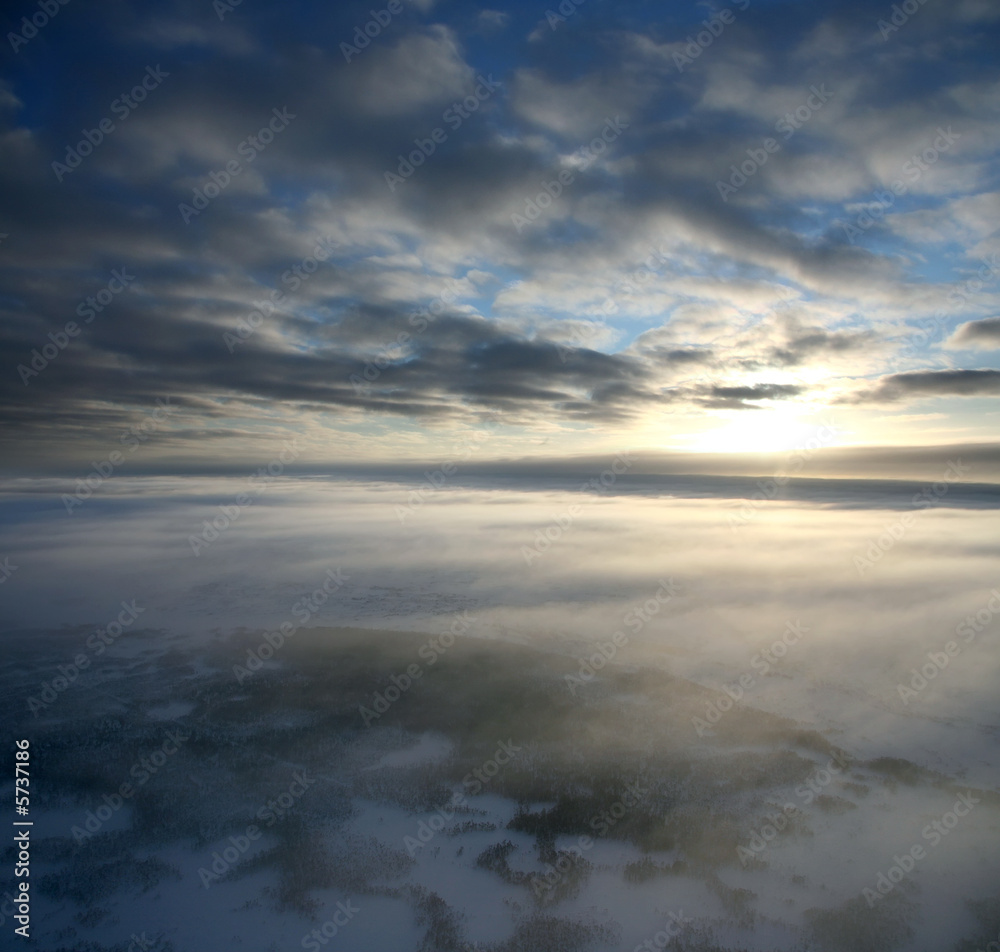 Fototapeta premium This there is majestic sunrise over cold land. 