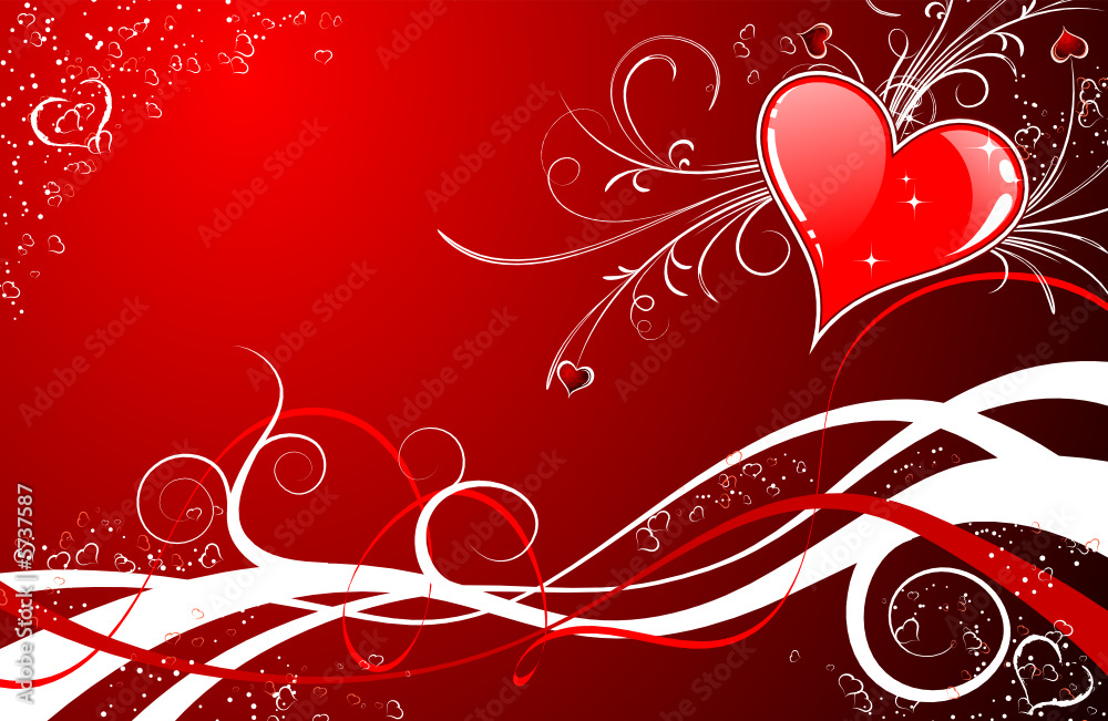 Valentines Day background with Hearts, flowers and wave