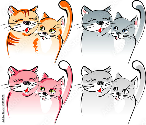 Two cats in love - romance. Artistic vector illustration