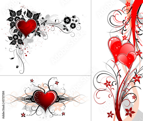 Valentines Day background with Hearts, flower and wave