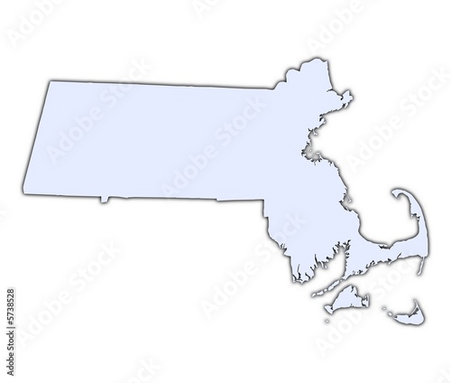 Massachusetts (USA) light blue map with shadow