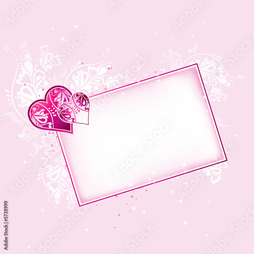 lovely pink hearts with card, vector illustration