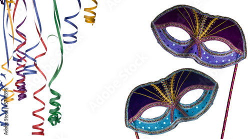 party frame ,mask and confettie isolated on white background  